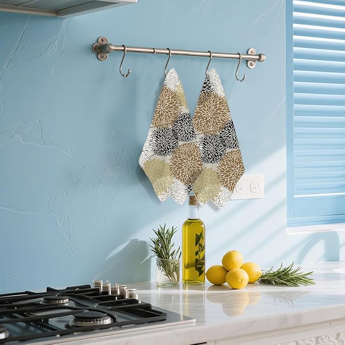 2 Pcs Vintage Flower Pattern Kitchen Towels, Soft Absorbent Tea Hand Towel, Microfiber Dish Cloths for Drying Dishes, Waffle Dish Towels for Kitchen Home Decor, Housewarming Gifts for Women Mom