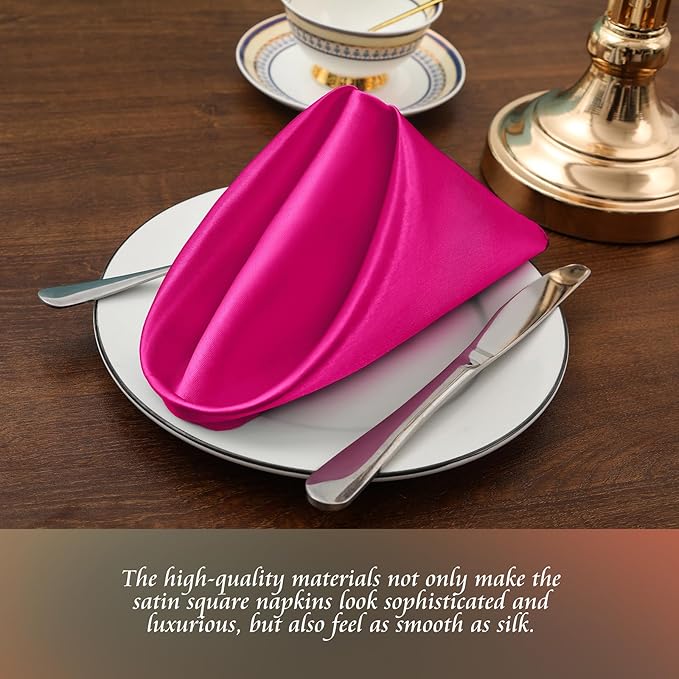 Manyshofu 60 Pieces Hot Pink Satin Napkins - 20x20 Inches Cloth Napkins, Square Satin Fabric Napkin Set - Soft & Reusable Table Napkin for Wedding Dinner Party Lunch
