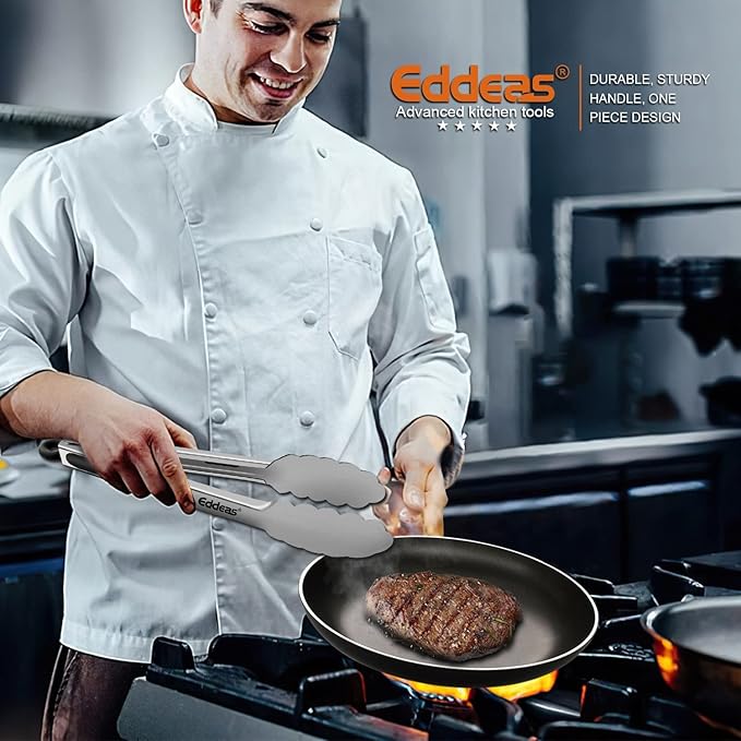 Eddeas Grill Tongs, Bbq tongs - 12" and 17 Inch Extra Long Kitchen Tong, Heat Resistant 600 Degrees Stainless Steel tongs, Metal Locking Tong for Cooking, Grilling, Outdoor Barbecue, Set of 2