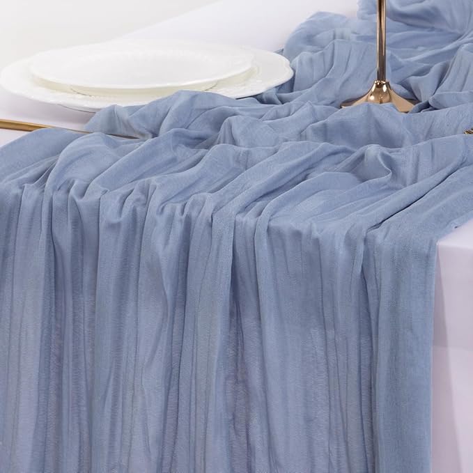 Socomi 6pcs Dusty Blue Easter Spring Cheesecloth Table Runner Boho Rustic Gauze 120 inch 10FT Cheese Cloth Runner for Wedding Party Baby Shower Birthday Home Decor Holiday Decorations