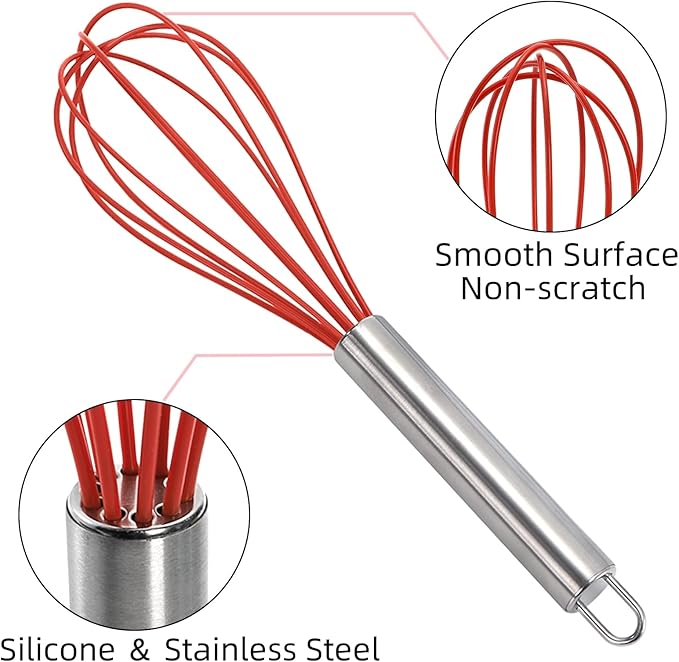 Cididu Set of 24 Silicone Whisk Bulk for Cooking, 10 In Wisking Tool Non Scratch, Flexible Rubber Whisks for Nonstick Pans, Kitchen Hand Whisk for Blending Beating Baking, BPA Free Dishwasher Safe