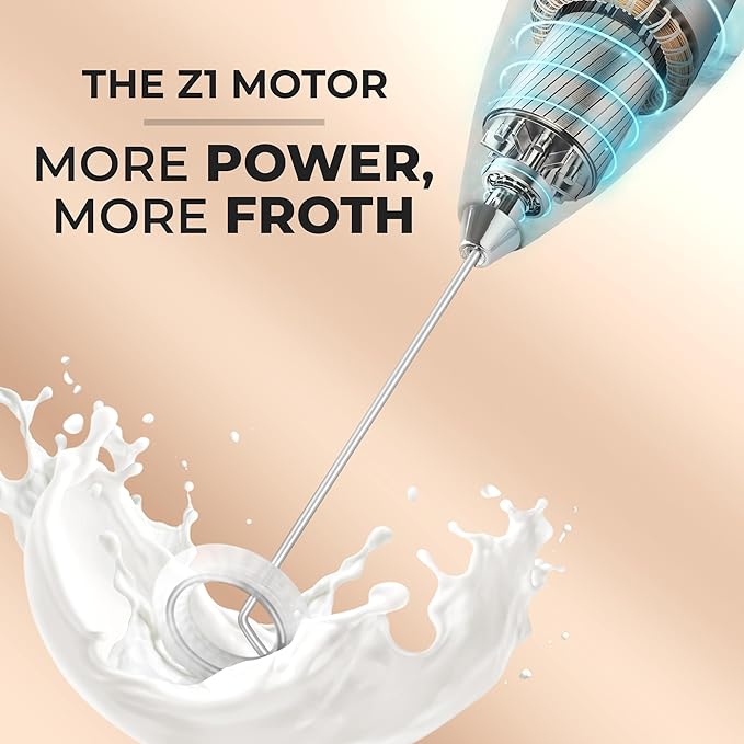 Zulay Powerful Milk Frother for Coffee with Upgraded Titanium Motor - Handheld Electric Whisk, Milk Foamer, Mini Mixer & Coffee Blender for Frappe, Latte, Matcha, No Stand - Marble
