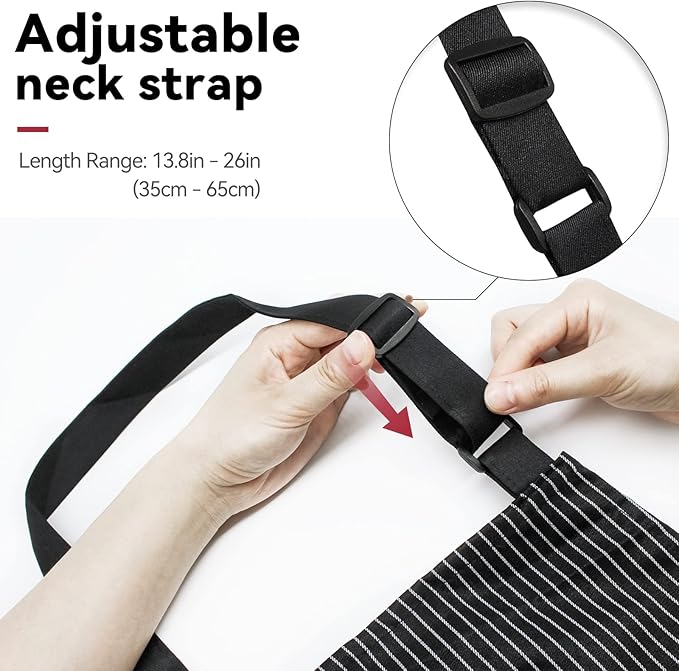 NLUS 2 Pack Kitchen Cooking Aprons, Adjustable Bib Soft Chef Apron with 2 Pockets for Men Women (Brown/Dark Black Strips)
