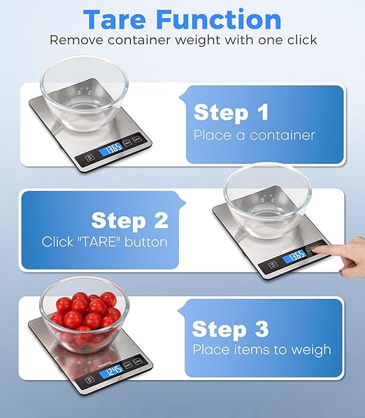 Food Scale - 15kg/33lb Digital Kitchen Scale with Full-View LCD Display, Grams and Ounces, Easy Clean Stainless Steel, 6 Units with Tare Function, Precise for Baking, Cooking & Meal Prep, Black
