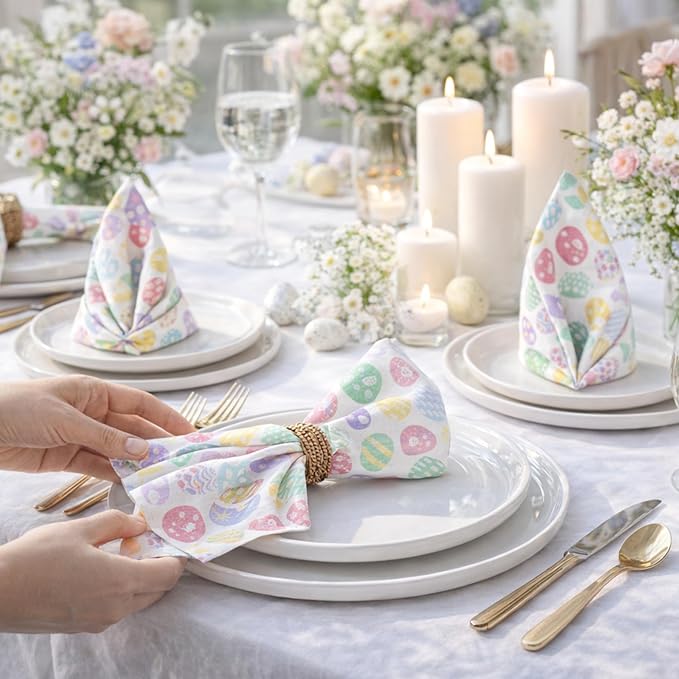 Urban Villa Easter Cloth Napkins 100% Cotton Dinner Napkins Set of 12(20x20)Highly Absorbent Soft Durable Washable Reusable Ideal for Easter Decorations Restaurant Wedding Farmhouse Parties- Egg Print