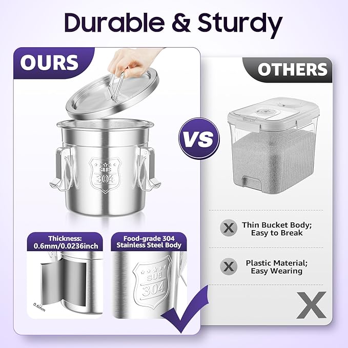 202 OZ Stainless Steel Canister Rice Cereal Grain Storage Containers with Lid Airtight Coffee Bean Storage Milk Flour Sugar Food Storage for Home Bar Restaurant (6L/202 OZ)