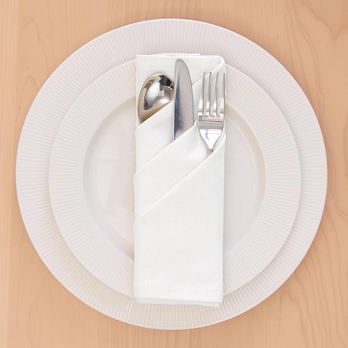 Encasa XO White Cloth Napkins Set of 6, 17"x17" | Solid Color Cotton Dinner Napkins | Washable & Reusable Wedding Napkins for Holiday Dinners, Party, & Everyday Table Decor