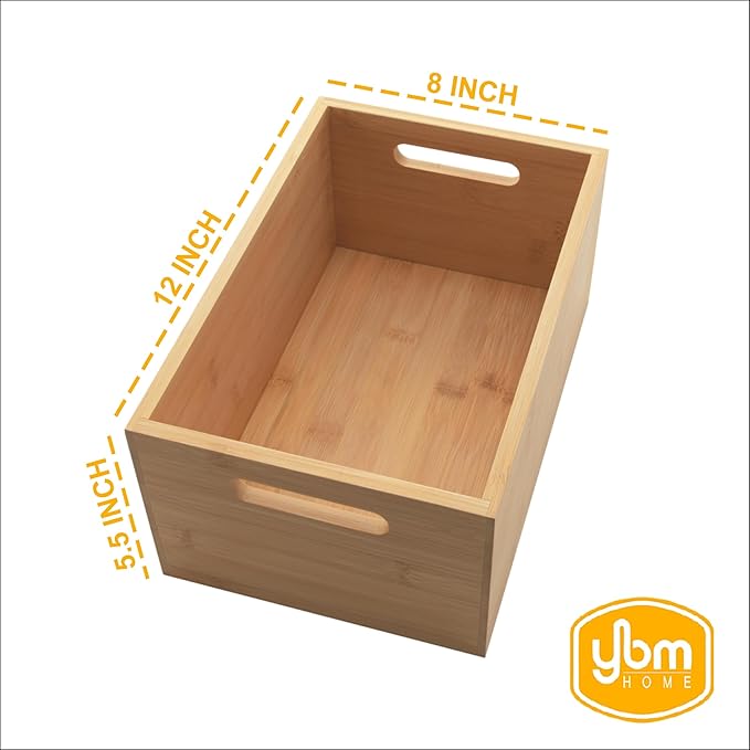 YBM HOME Bamboo Storage Boxes with Handle, Organization Storage for Kitchen, Living Room, Bathroom, Office, Large