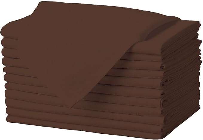 Gee Di Moda Cloth Napkins - 17 x 17 Inch Chocolate Dinner Napkins - Set of 12 Soft & Absorbent Washable Fabric Cloth Table Napkins with Hemmed Edges for Hotel Restaurant, Holiday Parties & Wedding