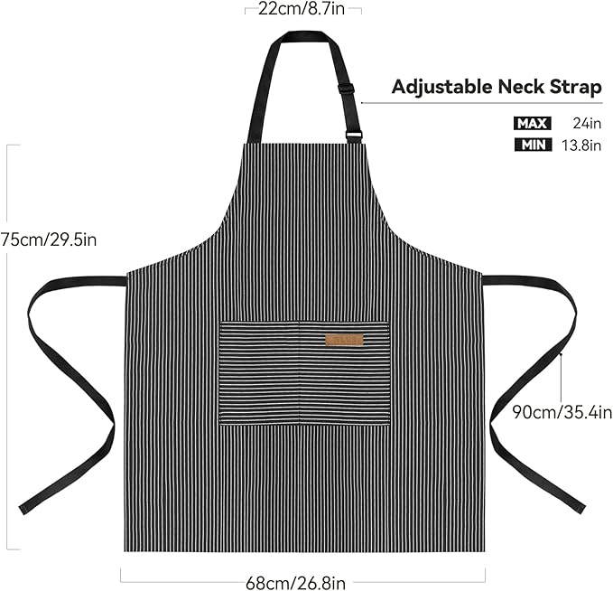 NLUS 2 Pack Kitchen Cooking Aprons, Adjustable Bib Soft Chef Apron with 2 Pockets for Men Women (Brown/Dark Black Strips)