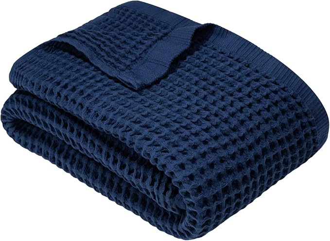 DEMMEX Organic Cotton Waffle Weave Turkish Bath Towel - Ultra Soft Lightweight Quick Dry, Oeko-Tex Certified, 100% Turkish Cotton (Navy Blue, Large (60x30))