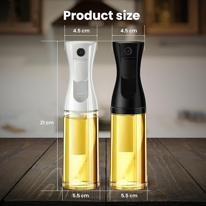 BOKKY Olive Oil Sprayer for Cooking 2 in 1, 220ml Glass Olive Oil Spray Bottle with Continuous Fine Mist, Food Grade Oil Sprayer for Air Fryer, Salad, BBQ, Baking, Frying (Black & White / 2 Pack)