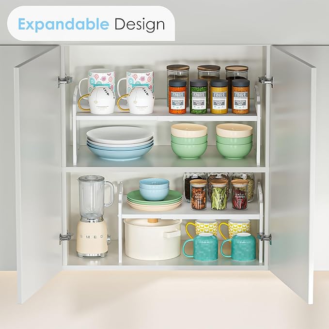 2 Pack 11” Width Expandable Kitchen Cabinet Organizer Shelves, Heavy Duty Kitchen Countertop Organizers and Storage Rack, Stackable Metal Small Storage Shelf For Pantry Counter Cupboard Organization