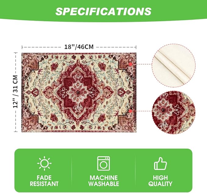 Artoid Mode Boho Bohemia Style Red Beige Placemats Set of 4, 12x18 Inch Country Rustic Farmhouse Magical Fall Table Mats for Party Kitchen Dining Decoration