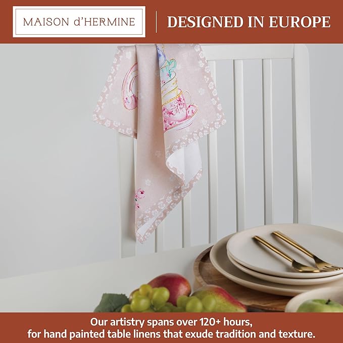 Maison d' Hermine Cloth Napkins Set of 4 100% Cotton Everyday Reusable Square Napkins Cloth Washable Dinner Party Wedding Restaurant Gifts for Mothers Day Spring/Summer (High Tea, 18" x 18")