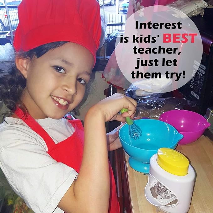 Novelty Place Kid's Apron with Chef Hat Set (3 Set) - Children’s Bib with Pocket Skin-friendly Fabrics - Cooking, Baking, Painting, Training Wear - Kid's Size (6-12 Year, Red)