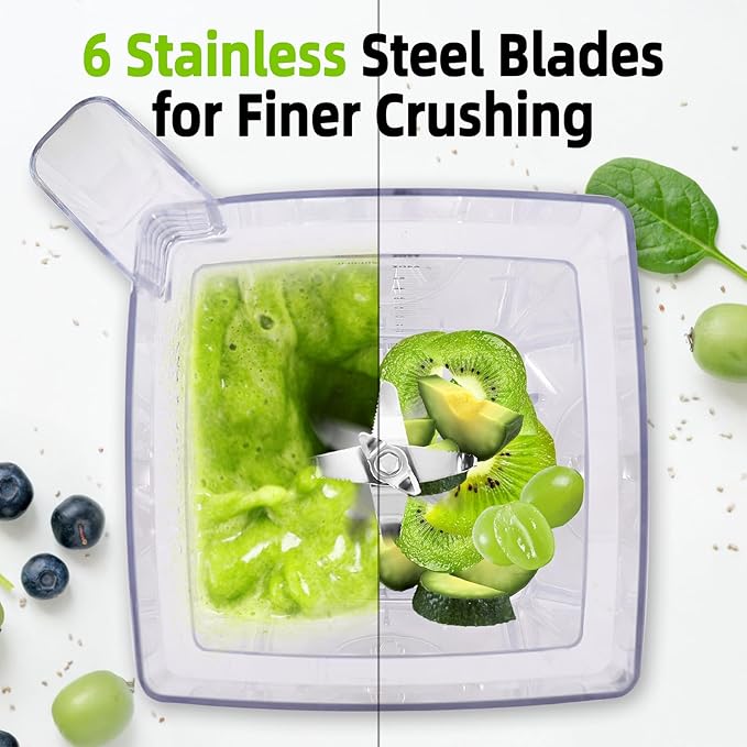 OMMO Blender for Smoothies: 1800W Peak Blenders for Kitchen, 68oz BPA-Free Pitcher, Timer & Speed Control, 6 Stainless Steel Blades, Dishwasher Safe Blender for Ice Crush/Smoothies/Frozen Drinks/Grey