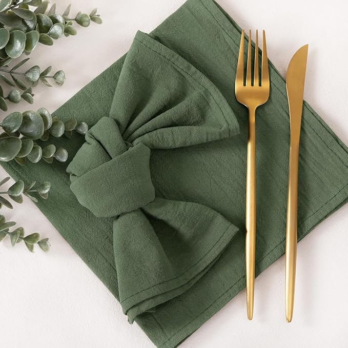 Socomi Cloth Napkins Green Fall Thanksgiving Washable Reusable Bulk Linen Cotton Napkins Set of 10 17"x17" for Wedding Party Bridal Baby Shower Birthday Dining Table Decorations
