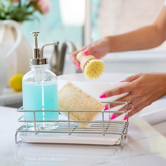 Kitchen Sink Caddy Sponge Soap Holder for Countertop Large Kitchen Soap Tray Sink Organizer