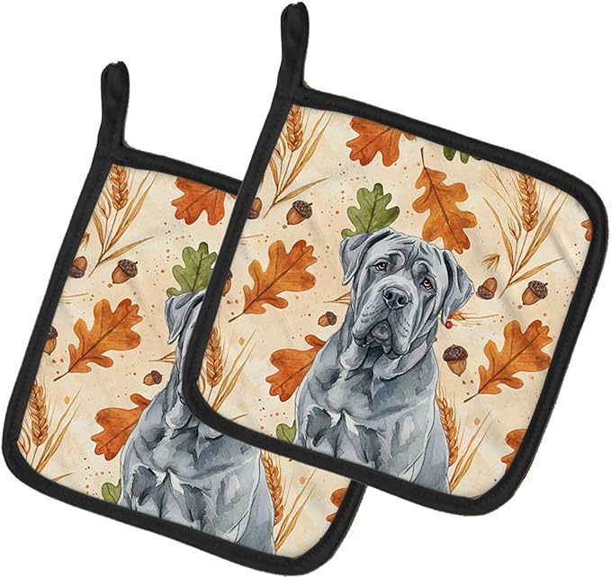 Caroline's Treasures Blue Neapolitan Mastiff Heirloom Fall Pair of Pot Holders Pair 7.5x7.5 Quilted Insulated Hot Pads Decorative Kitchen Gift Made in USA