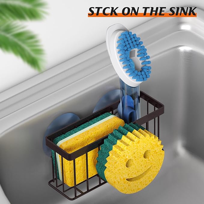 MURLONG Sponge Holder Smiley Face,Sink Caddy for kitchen Sink, Kitchen Organizer Sponge Holder with 2 PCS Suction Cups/1 PCS Adhesive Strips,Designed for Sponge,Soap,Dish brush,Scrubber-Bronze