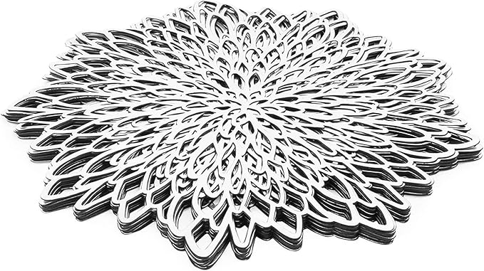 Juvale 10 Pack Silver Metallic Vinyl Placemats - 14.4" x 14.4" Round Table Mats and Chargers with Leaf Design for Elegant Table Decor and Protection - Stylish Charger Plates for Weddings and Parties