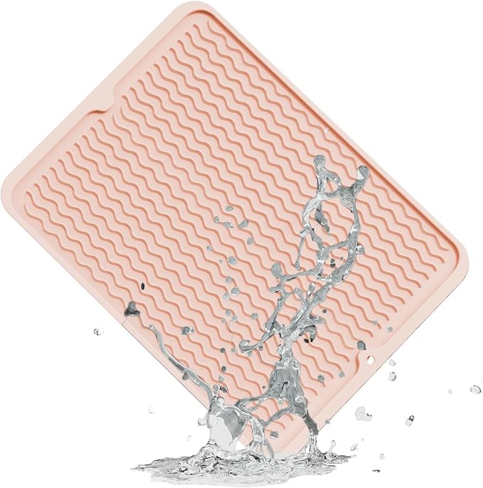 ZLR Silicone Dish Drying Mat & Heat Resistant Trivet (12" x 16") - Waterproof Counter Protector for Air Fryer, Coffee Maker - Non-Slip, BPA Free Kitchen Pad, Easy Clean Dishwasher Safe (Peach Pink)