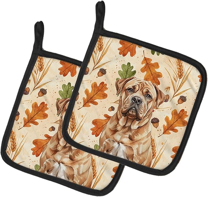 Caroline's Treasures Dogue de Bordeaux Heirloom Fall Pair of Pot Holders Pair 7.5x7.5 Quilted Insulated Hot Pads Decorative Kitchen Gift Made in USA