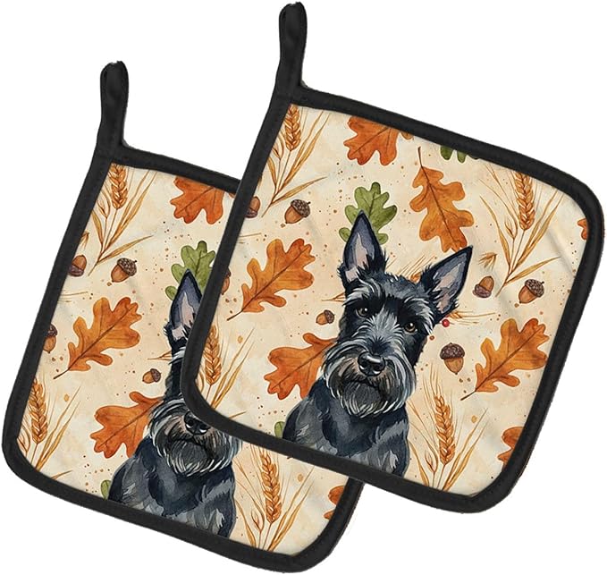 Caroline's Treasures Scottish Terrier Heirloom Fall Pair of Pot Holders Pair 7.5x7.5 Quilted Insulated Hot Pads Decorative Kitchen Gift Made in USA