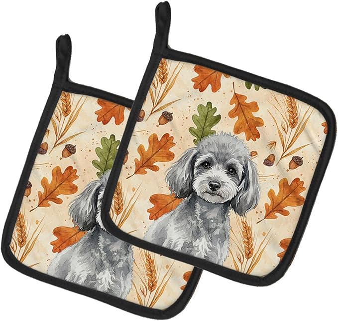 Caroline's Treasures Toy Silver Poodle Heirloom Fall Pair of Pot Holders Pair 7.5x7.5 Quilted Insulated Hot Pads Decorative Kitchen Gift Made in USA