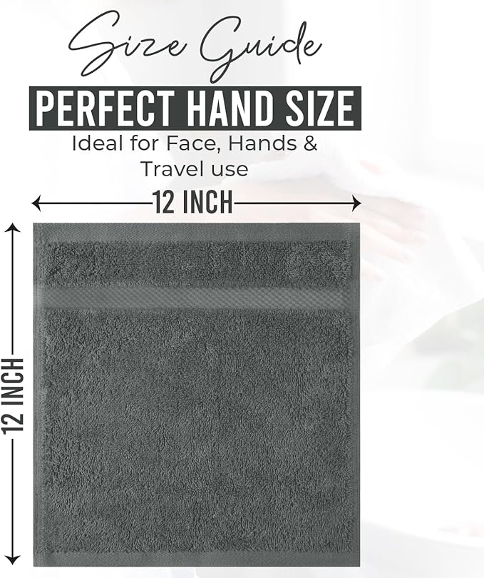 DAN RIVER 12-Pack Premium 100% Cotton Gray Face Towels for Bathroom - Reusable Face Wash Cloths for Showering 12x12 Inches - 550 GSM Super Soft & Absorbent Luxury WashCloths for Body, Spa & Gym