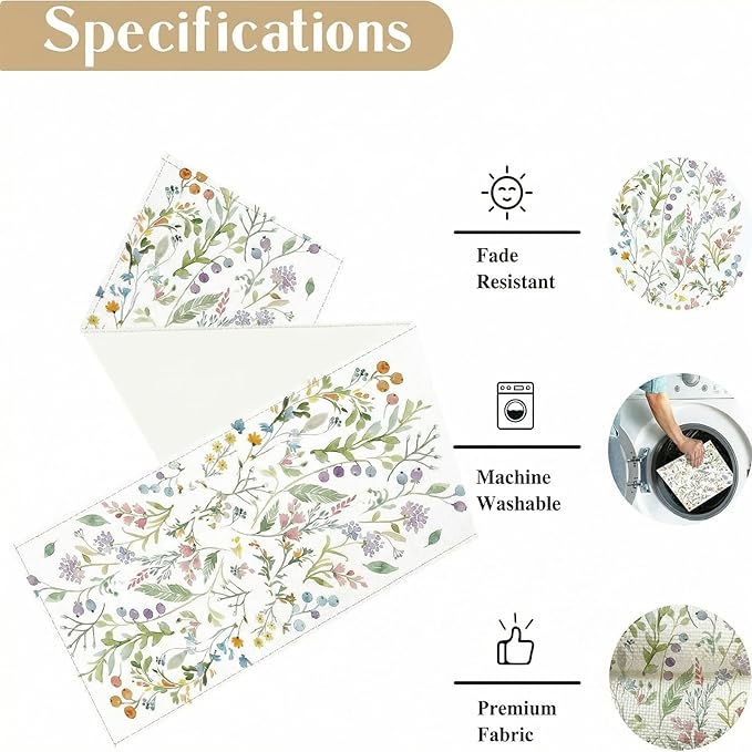 ONFAON Spring Table Runner,Wildflowers Floral Seasonal Summer Kitchen Dining Table Decoration for Home Party Decor 13x72 Inch