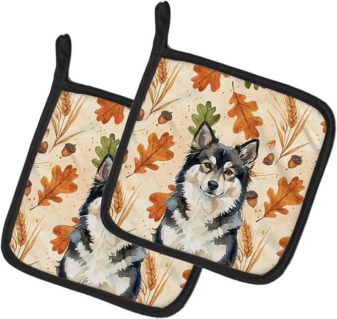 Caroline's Treasures Finnish Lapphund Heirloom Fall Pair of Pot Holders Pair 7.5x7.5 Quilted Insulated Hot Pads Decorative Kitchen Gift Made in USA