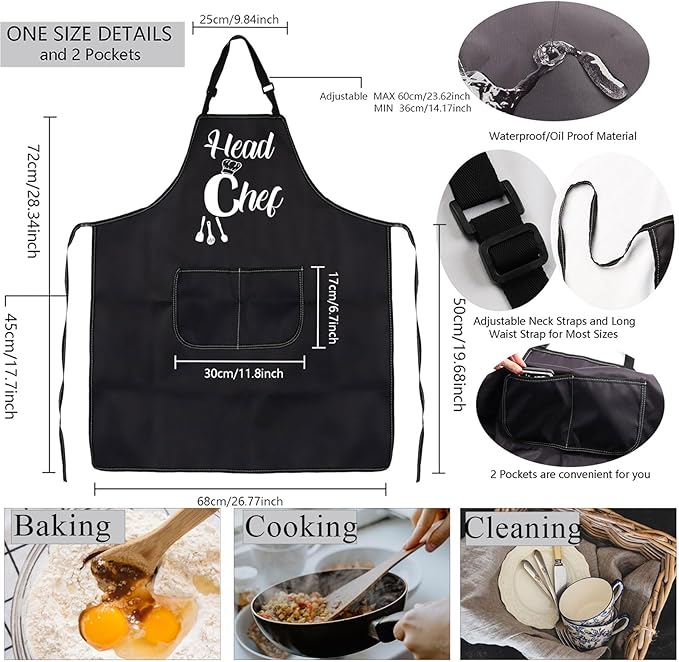 MBMSO Head Chef and Sous Chef Aprons Matching Family Aprons with Pockets Mum Dad Son Daughter Kitchen Apron Housewarming Gift