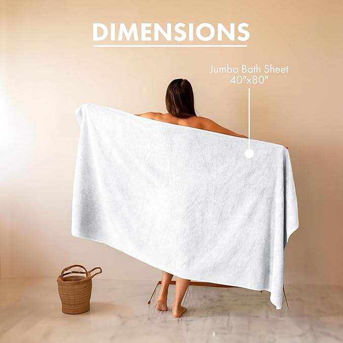 Classic Turkish Towels CTT - Premium Turkish Jumbo Bath Sheet, 100% Turkish Cotton, Absorbent & Ultra Comfy Bath Towel Sheets for Hotel & Spa | 40"x80" (White)