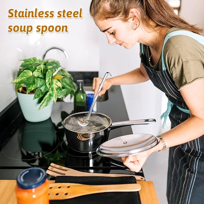 12 Pcs Stainless Steel Soup Ladle for Serving with Long Handles Portion Control Serving Spoons, Cooking Servings Ladle for Cooking Sauce Stews Kitchen Home(1 oz)