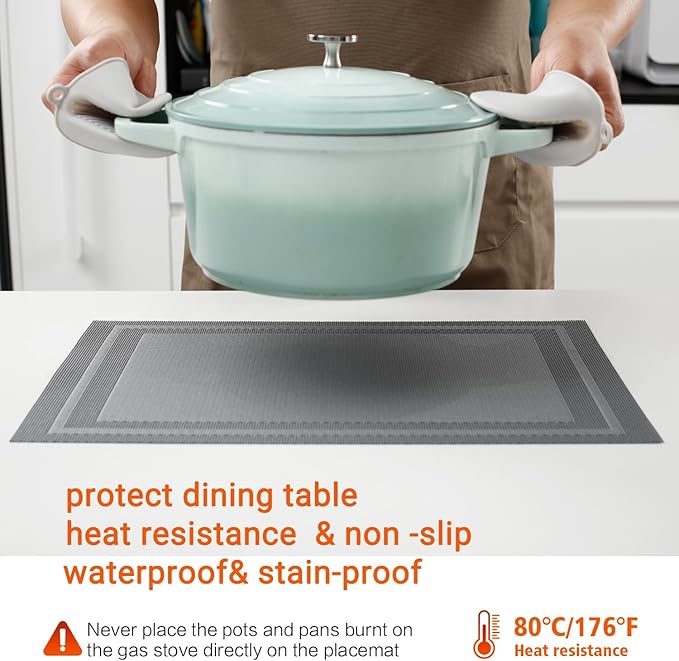 Placemats Set of 4,Washable,Heat and Stain Resistant Indoor/Outdoor Place mats,Vinyl Woven Non Slip Table Mats for Restaurant Table Protection,PVC Placemats(Gray,4PCS)