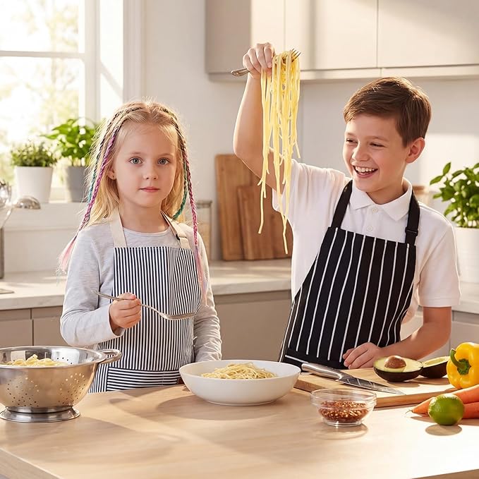 2 Pack Stripes Kids Apron, Kids Cooking Aprons with 2 Pockets, Cute Aprons for Cooking for Boys and Girls