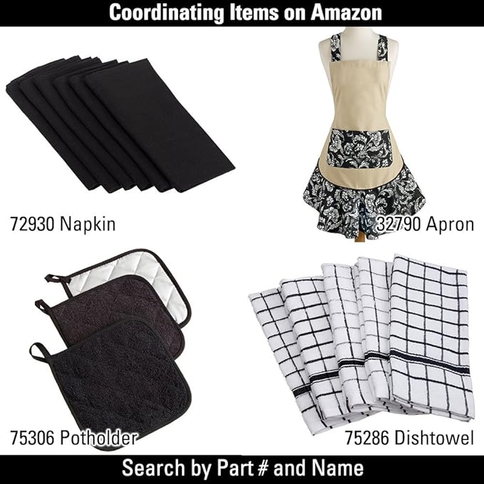 DII Scrubber Dishcloths Collection Windowpane Dishrag Set, 12x12, White/Black Stripe, 6 Piece