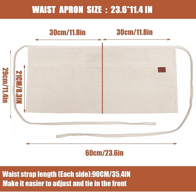 2 Pocket Canvas Work Waist Apron Unisex Tool Utility Apron Tool Belt Woodworkers Artists