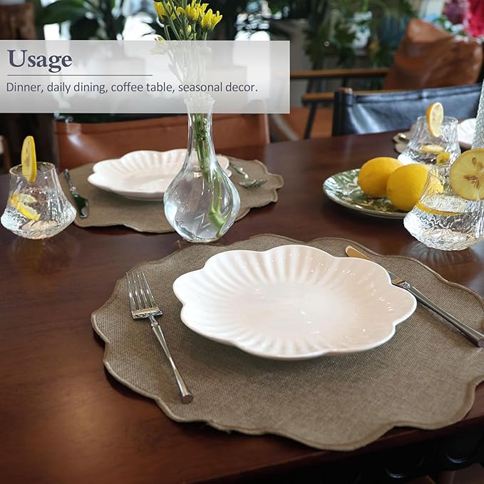 AHHFSMEI Round Faux Linen Placemats Set of 4 Heat Resistant Non-Slip Stain Proof Table Mats for Kitchen Dining Elegant Decor Place Mats (Brown,4)