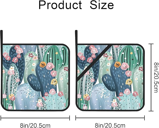 Pastel Cactuses,Succulents,Cacti Pot Holders Set of 2 Kitchen Heat Resistant Potholder for Microwave Cooking Baking Oven End Dishes and BBQ