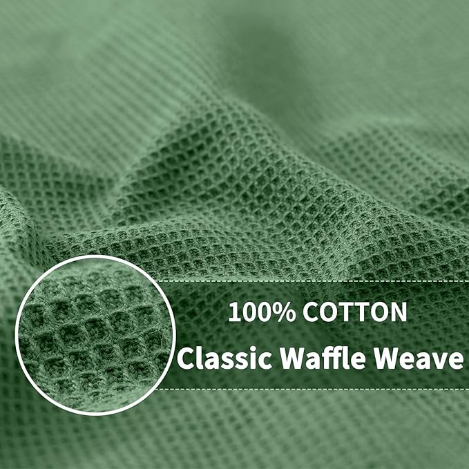 Homaxy 100% Cotton Waffle Weave Kitchen Towels - 4 Pack Soft and Absorbent Dish Towels - 16 x 26 Inches Quick Dry Hand Towels - Grass Green