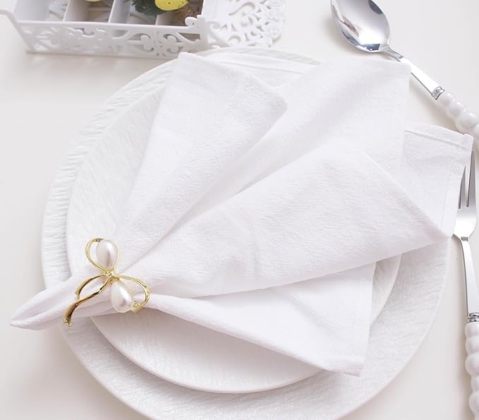 Cotton Fall Cloth Napkins Set of 12, 16’’x16’’, Dinner Cloth Napkins Washable Bulk with Hemmed Edges, for Hotel Restaurant, Wedding, Thanksgiving (White)