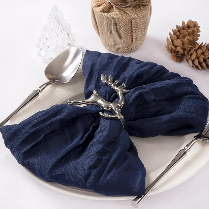 MLMC 60 Pack Cheesecloth Napkins Bulk Navy Blue Washable Reusable Cloth Napkins 21"x21" Boho Dinner Table Napkins in Bulk for Bridal Shower Wedding Events Table Decor