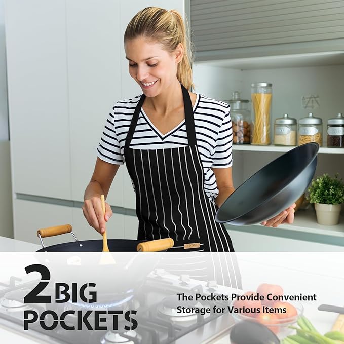 VALOME 2 Pack Kitchen Aprons, Apron for Cooking with 2 Pockets, Unisex Adjustable Neck Strap Chef Aprons for Men Women