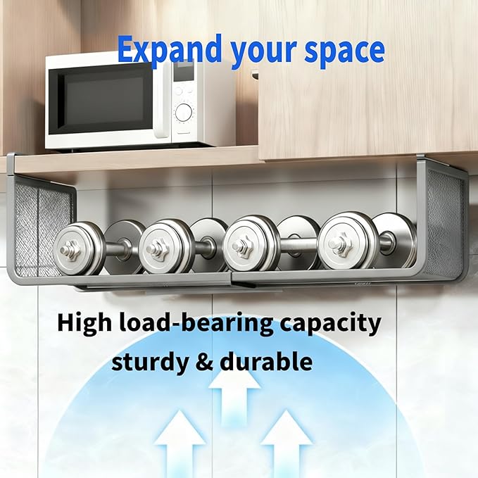 Expandable Hanging Storage Racks for Kitchen Cabinet ，Pantry & Cupboard Under Shelf Basket Organizer (White)