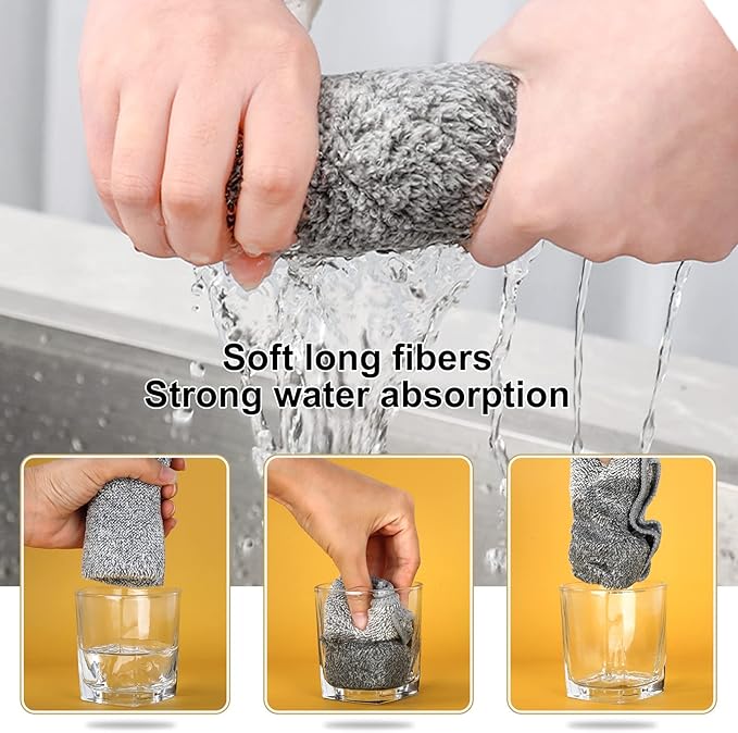 Kitchen Cloth Dish Towels (12 Pack), Premium Dishcloths, Super Absorbent Microfiber Cleaning Cloth, Nonstick Oil Washable Fast Drying Dish Rags for Washing Dishes (Grey)