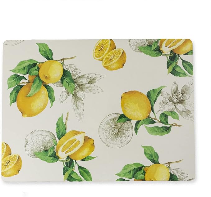 Benson Mills Cork Placemats Set of 4, Thick Cork Place Mats for Kitchen and Dining Tables, Easy Clean Table Mats (12" x 16" Rectangular Set of 4, Lemons)