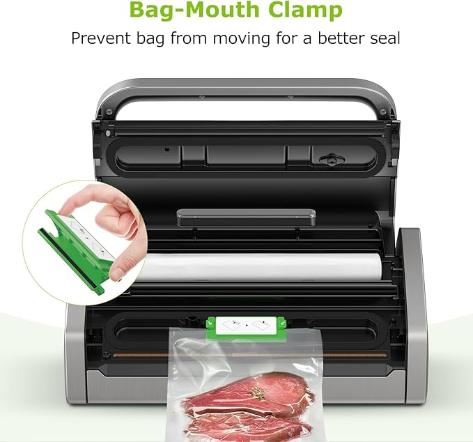 Bonsenkitchen Vacuum Sealer Machine, Powerful Low-Noise Food Vacuum Sealer, Globefish Technology for High-Speed Continuous Working (Full Silver)